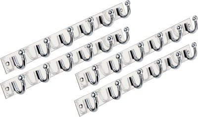 URIM Premium Stainless Steel 6 Pin Cloth Hanger Wall Mounted Bathroom Cloth Hanger,Coth Wall Hook,Door Hooks Rail for Hanging Keys,Clothes,Towel (Pack of 4) SILVER WITH 2 J HOOKS Door Hanger