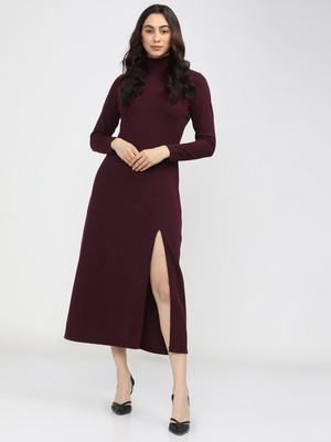 Tokyo Talkies Women Sheath Maroon Midi/Calf Length Dress