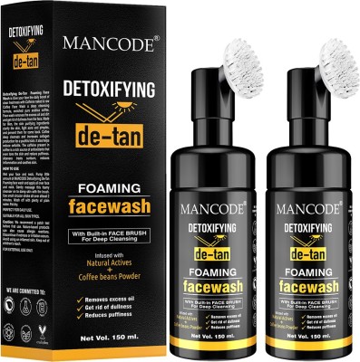 MANCODE Detoxifying De-Tan Foaming , 150ml each, PACK OF 2 Face Wash(300 ml)
