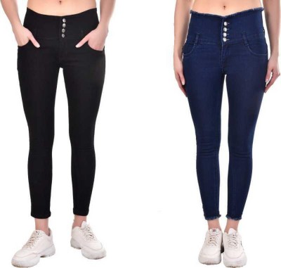 SAVITA FASHION WEAR Slim Women Dark Blue, Black Jeans(Pack of 2)