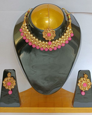SHIV TRADITIONALS Brass Gold-plated Pink, Gold Jewellery Set(Pack of 1)