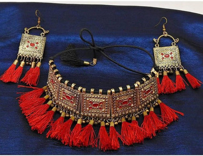 World Wide Villa Oxidised Silver Red Jewellery Set(Pack of 1)