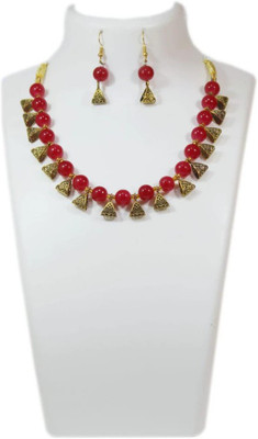 World Wide Villa Oxidised Silver Red Jewellery Set(Pack of 1)
