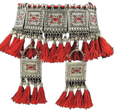 World Wide Villa Oxidised Silver Red Jewellery Set(Pack of 1)
