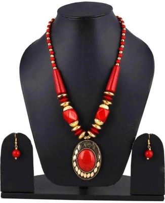 Diano dimzi Oxidised Silver Red Jewellery Set(Pack of 1)