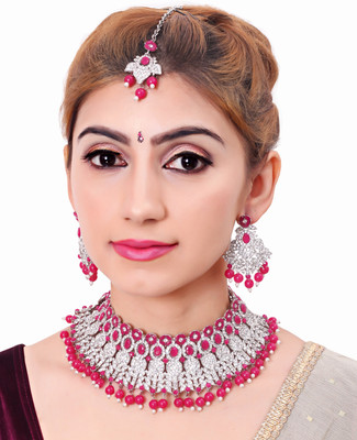 VATSALYA creation Alloy Gold-plated Ruby Red, Silver Jewellery Set(Pack of 1)