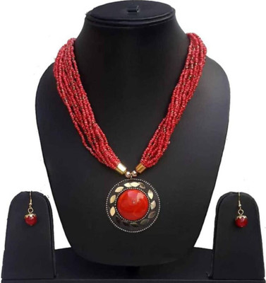 World Wide Villa Oxidised Silver Red Jewellery Set(Pack of 1)