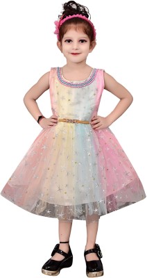Arshia Fashions Girls Below Knee Party Dress(Multicolor, Sleeveless)
