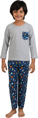 Frangipani Kids Nightwear Girls Printed Cotton Blend(Grey Pack of 1)