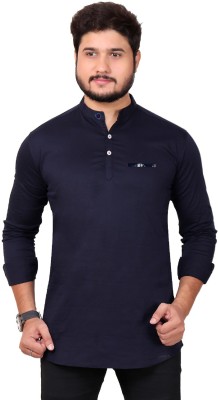 MADE IN THE SHADE Men Self Design Straight Kurta(Dark Blue)