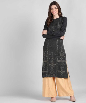 Anmi Woven Design Women Straight Kurta(Grey)