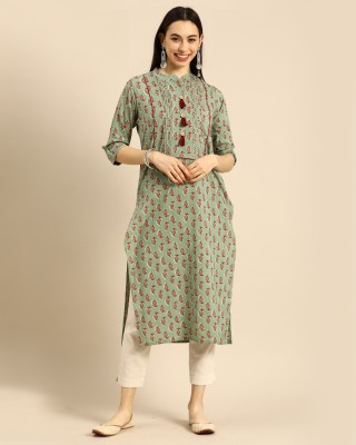 Rajnandini Women Printed Straight Kurta(Light Green)