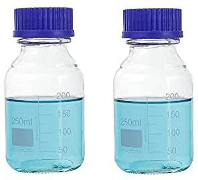 Salco Reagent Bottles (Narrow Mouth) Graduated Storage Glass Bottle with GL45 Blue Screw Cap (250 ML) - Set of 2 Laboratory Dropper Bottle(Borosilicate Glass 250 ml Pack of2)