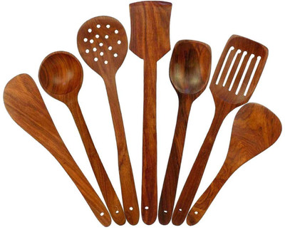 NAYAHOSE Wooden Dessert Spoon, Serving Spoon, Table Spoon, Salad Spoon, Soup Spoon Set(Pack of 7) deal from flipkart