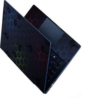 Techfit HD Printed 3D Series Full Panel Laptop Skin Sticker Vinyl Fits Size Upto 15 inches No Residue, Bubble Free Vinyl Laptop Decal 15.6 - Multicolor Neon 3D Black Hexagon Stretched Vinyl Laptop Decal 15.6