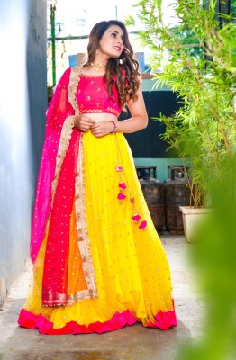 Nena Fashion Self Design Semi Stitched Lehenga Choli(Yellow)