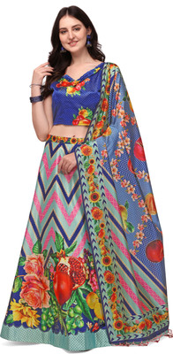 KAVINDI Digital Print Semi Stitched Lehenga Choli(Light Blue)