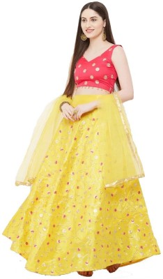 Nena Fashion Embroidered Semi Stitched Lehenga Choli(Yellow)