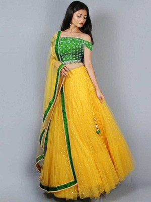 Nena Fashion Embroidered Semi Stitched Lehenga Choli(Green)
