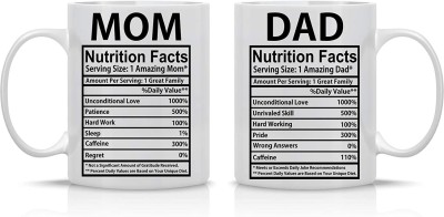 Bains Mom Dad Nutritional Facts White Ceramic Couple Coffees Set for Mr Mrs Gift Anniversary Present Tea Cup Ceramic Coffee Mug(0.34 ml)