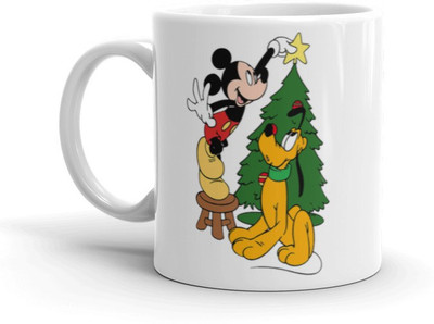 Mr UVD Micky Mouse With His Best Friend Pluto Decorating Christmas Tree Ceramic Coffee Mug(350 ml)