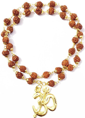 LETNIX Religious Jewellery Brown Rudraksha cap Mala With Big Ohm Locket Gold Plated Brass Chain Locket For Mens And Womens Gold-plated Plated Brass, Wood Chain