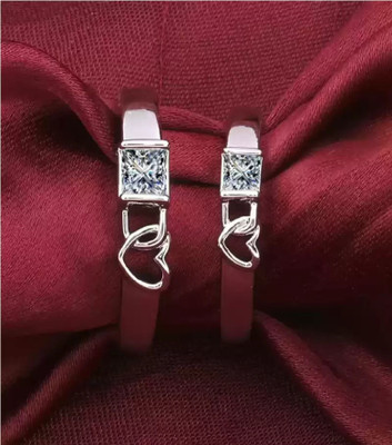 Crazy Fashion Charming & Beautiful Heart Shaped For Lovers Adjustable Couple Ring Stainless Steel Cubic Zirconia Silver Plated Ring