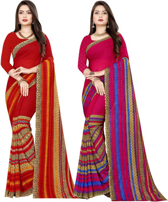 Anand Sarees Printed Daily Wear Georgette Saree(Pack of 2, Red, Pink)
