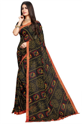 Kanooda Prints Printed Bandhani Georgette Saree(Multicolor)