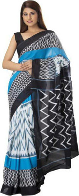 NIKHILAM Blocked Printed Bollywood Pure Cotton Saree(Light Blue)