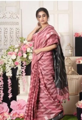 DD Handloom Printed Daily Wear Cotton Blend Saree(Pink, Black)