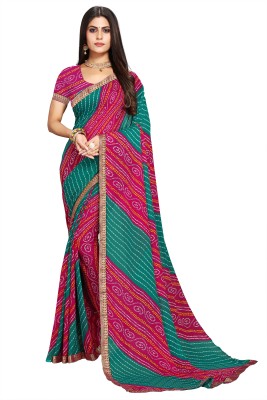 Kanooda Prints Printed Bandhani Georgette Saree(Black)