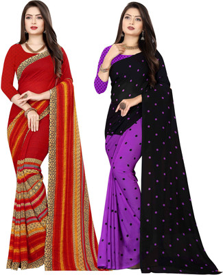 kashvi sarees Printed Daily Wear Georgette Saree(Pack of 2, Purple, Red)