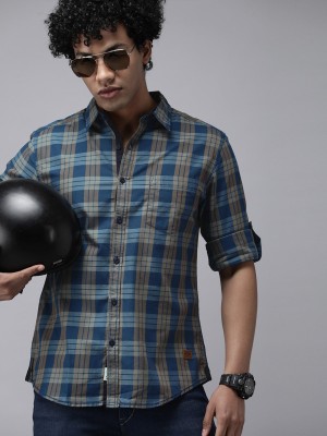 Roadster Men Checkered Casual Blue Shirt