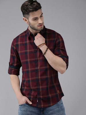 Roadster Men Checkered Casual Maroon Shirt
