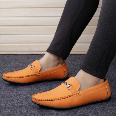 BXXY Men's Latest Pu Upper Driving Loafer's Loafers For Men(Orange)