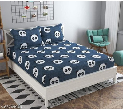 ANJAL Cotton Double Flat 200 TC Cartoon Bedsheet(Pack of 1, Panda Grey)