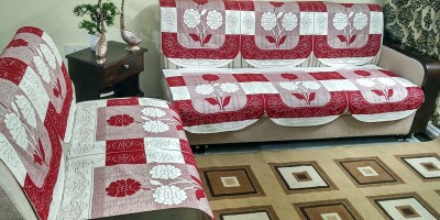Bigger Fish Cotton Floral Sofa Cover(Maroon Pack of 4)