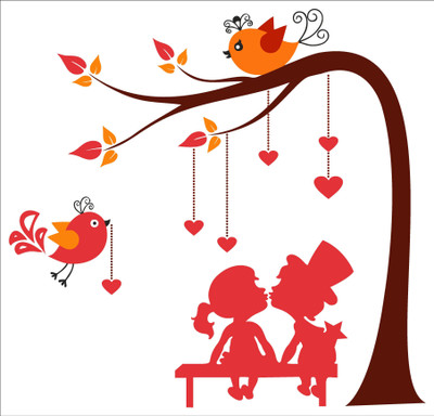 Pshychedelic Collection 65 cm loving couple under a tree Self Adhesive Sticker(Pack of 1)