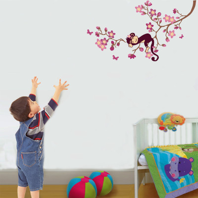 K2A Studio 50 cm monkey sleeping on tree branch 50X91 cm) Self Adhesive Sticker(Pack of 1)
