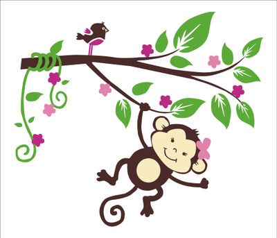 K2A Studio 72 cm Playing monkey on tree branch 84 X 72 cm ) Self Adhesive Sticker(Pack of 1)