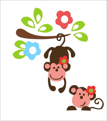 K2A Studio 95 cm monkey playing on tree branch 85X95 cm) Self Adhesive Sticker(Pack of 1)