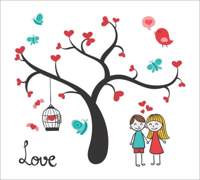 K2A Decor 94 cm loving couple under a tree 106.7X94.5 cm) Self Adhesive Sticker(Pack of 1)
