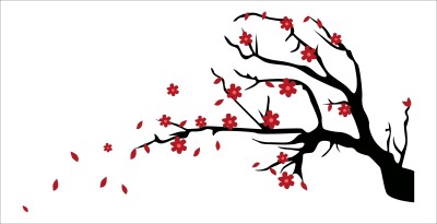 K2A Studio 46 cm red flowers tree branch 91x46 CM) Self Adhesive Sticker(Pack of 1)