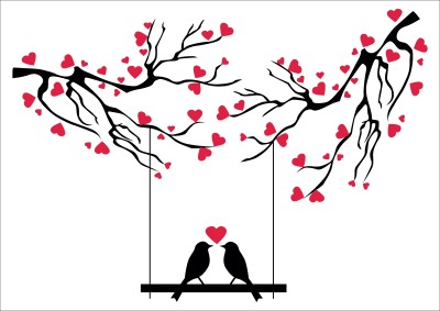K2A Studio 60 cm loving birds couple sitting under swing on a tree branch 84X60 cm) Self Adhesive Sticker(Pack of 1)