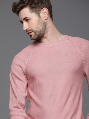 WROGN Solid Round Neck Casual Men Pink Sweater