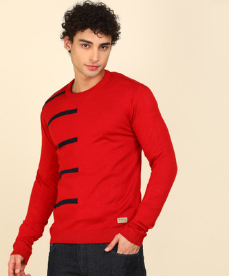 Peter England University Solid Crew Neck Casual Men Red Sweater