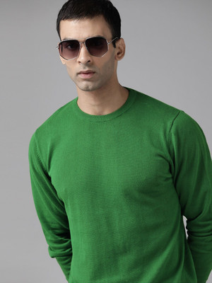 Roadster Solid Round Neck Casual Men Green Sweater