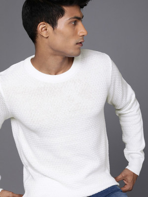 WROGN Self Design Round Neck Casual Men White Sweater deal from flipkart