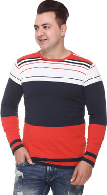 BLACK BLINK Striped Men Round Neck Multicolor T-Shirt